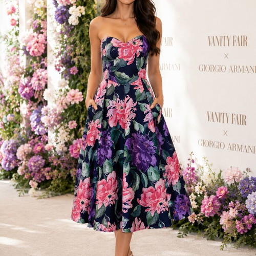 SHE Floral Strapless Midi Dress like new with hidden pockets