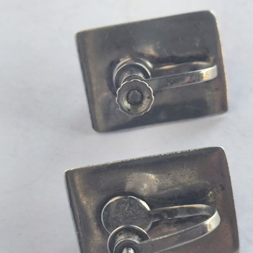 Vintage Mexico Sterling Silver Carved Black Onyx Aztec Face Screwback Earrings used