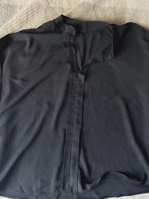 Black Shirt Style Blouse with Cut Sleeve, Like New, Size XXXL