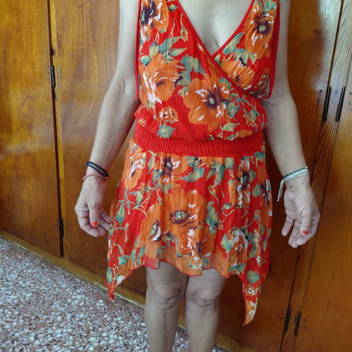 Caramela floral asymmetrical dress like new, beige, size S