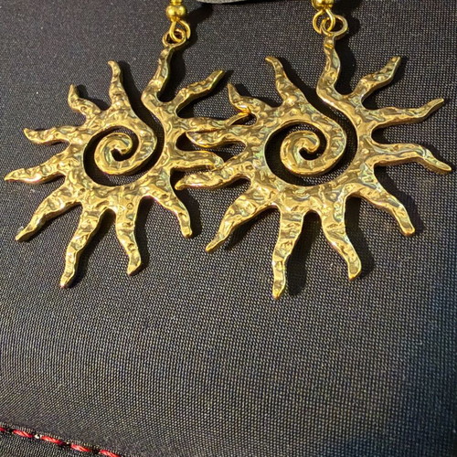 Gold sun earrings stainless steel, new