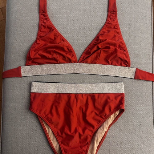 Forebelle high-waisted bikini orange muted apple like new with gold elastic