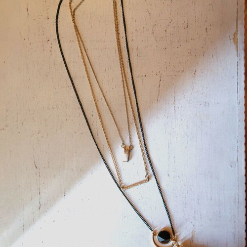 Long necklace with triple chain new, black and gold by ASOS