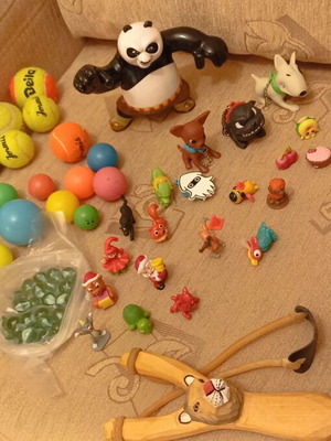 Kids Toys Used Mixed Set Including Kung Fu Panda, Shopkins, Kinder, Marbles
