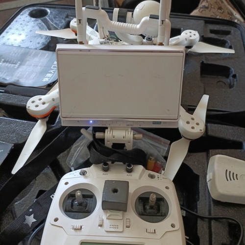 Drone with FPV monitor and original hard case for repair or parts
