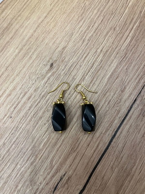 Σκουλαρίκια μαύρη πέτρα με χρυσό σαν καινούργιο