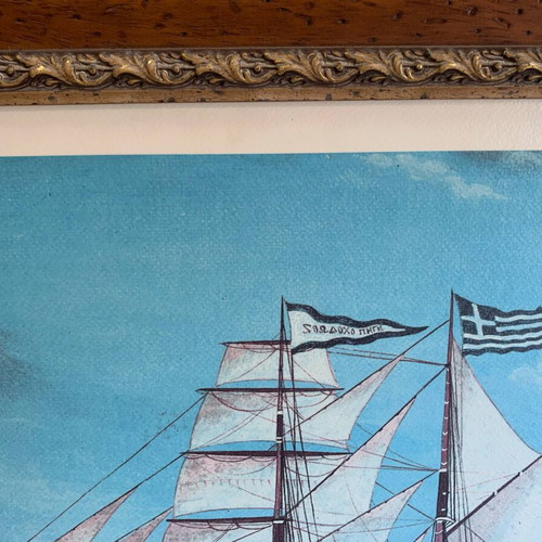 Vintage ship painting 67x50 cm like new