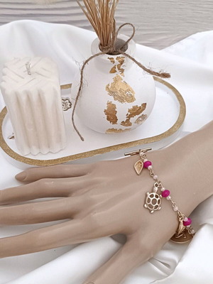 Handmade summer gold bracelet with zodiac charms pink and rose crystals