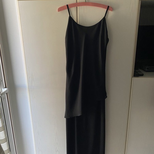 A.L.E. long black dress with straps and extra fabric, size M, viscose