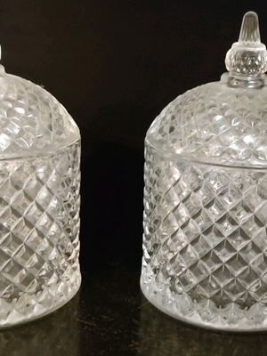 Glass set with lids like new, sugar bowls or bonbonnières