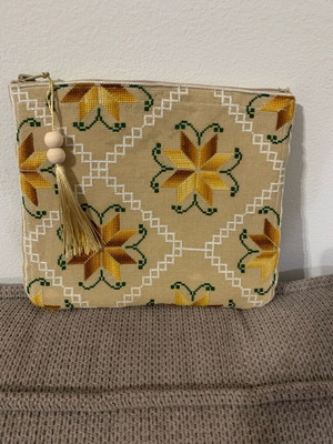 Vintage Handmade Canvas Clutch Bag New Beige Yellow