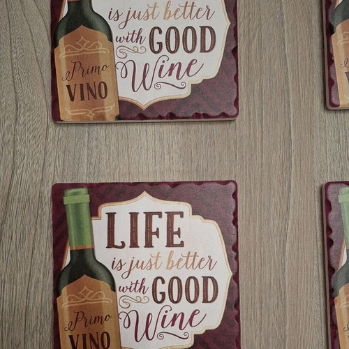Set of 6 ceramic coasters like new with Life is Better with Good Wine phrase