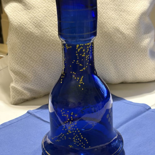 Hookah vase from Ioannina, electric blue with gold designs