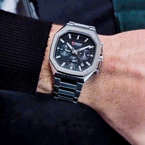 Ανδρικό ρολόι Curren POLYGON Chrono καινούργιο, μαύρο και ασημί