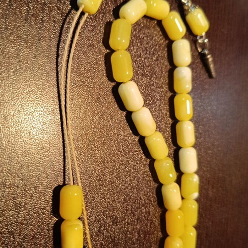 Komboloi made of pressed royal amber with silver Arabic tassel, new