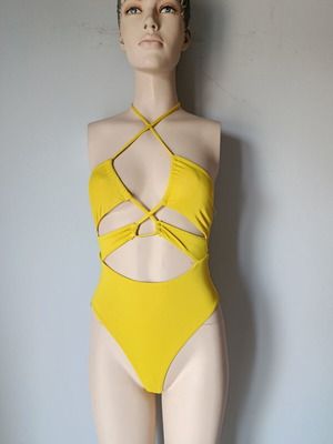 Pull & Bear One-Piece Swimsuit XS New with Tags Mustard Yellow Cut-Out