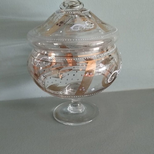 Handmade antique glass fondantière with 24K gold and enamel