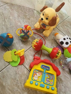 Baby development toys used, set