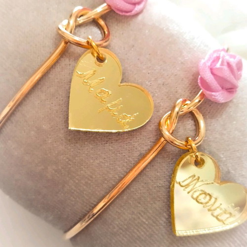 Handmade baptism bracelets new with pink rose detail