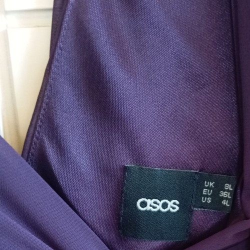 Asos dress new, purple, size small with deep neckline and sheer sleeves