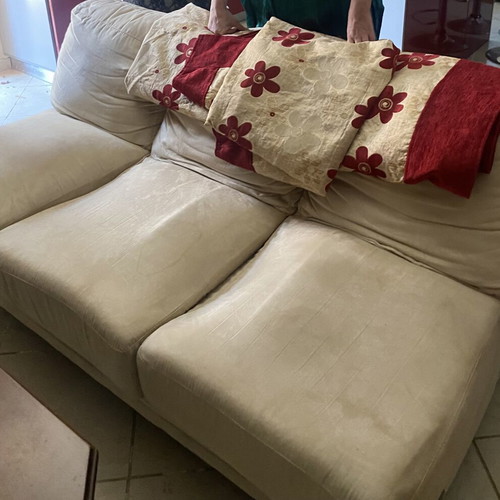 Cream corner sofa with recliner, 3-seater
