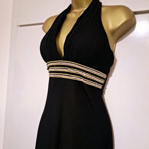 Black rhinestone halterneck maxi dress size S/M used