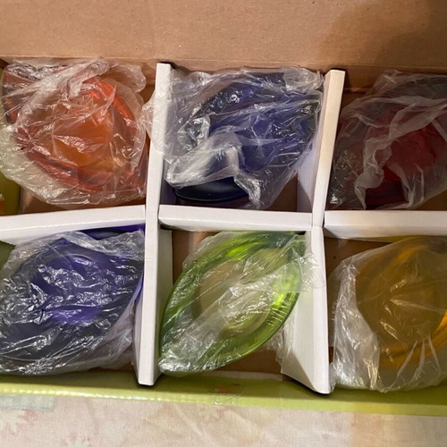 Tee light holders new, set of 6 colorful glass
