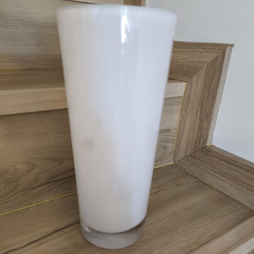 Glass vase 30cm, white with slight wear