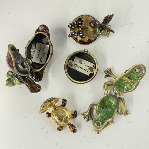 Vintage Handcrafted Trinket Box Collection with Bird, Fairy, Turtle & Frog