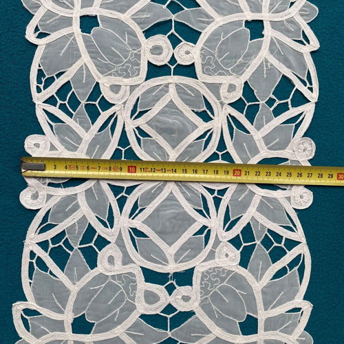 White Cutwork Rectangular Cotton Table Runner 40x27cm Like New with Unique Design