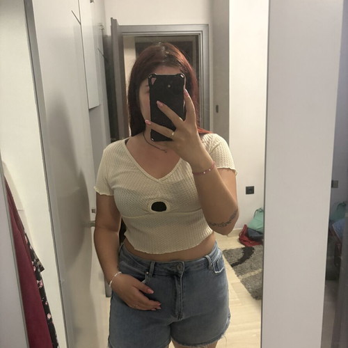 Women's cream crop top with V-neck and keyhole cut-out