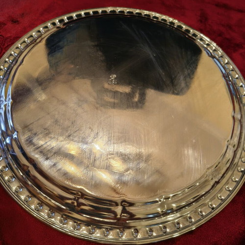Vintage Soviet metal serving tray with embossed rose design (36cm)