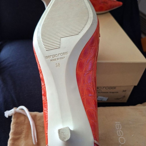 Sergio Rossi Croco Pumps No 38 Orange New, 5 cm Heel