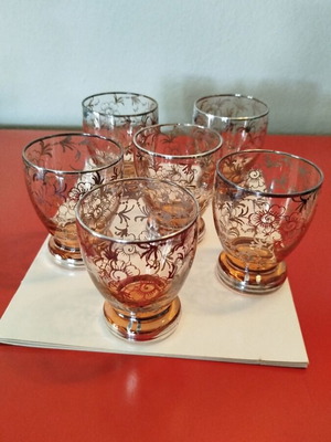 Art Nouveau vintage glasses with silver plating, set of 6