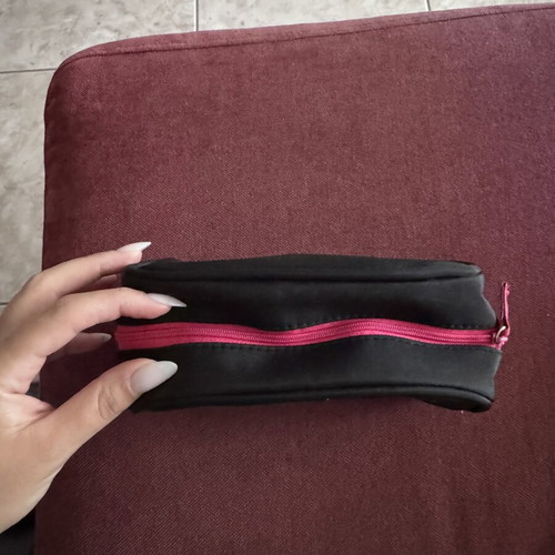 Lancôme fabric cosmetic bag new, black with fuchsia interior