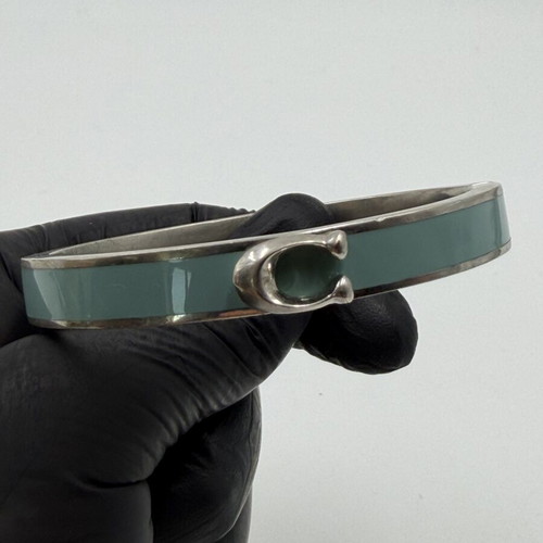 Coach New York Enamel Signature C Hinge Bangle used, turquoise and silver