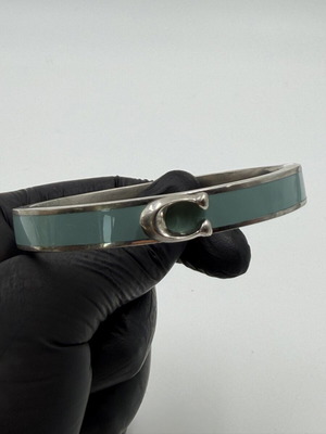 Coach New York Enamel Signature C Hinge Bangle used, turquoise and silver