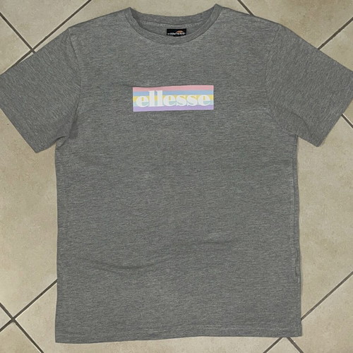 Ellesse Women T-Shirt grey heather pastel rainbow logo size UK 10 like new