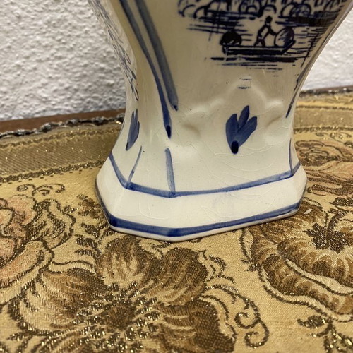 Delft Dutch porcelain urn used, hand-painted with cobalt colors