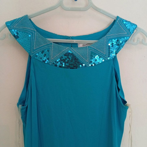 Summer dress women's like new, turquoise with sequins
