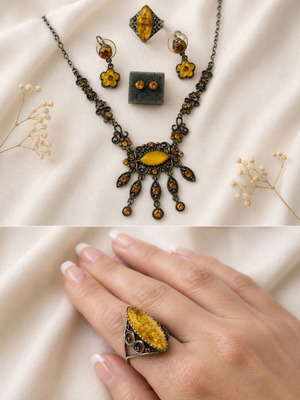 Vintage jewelry set with honey yellow stones like new