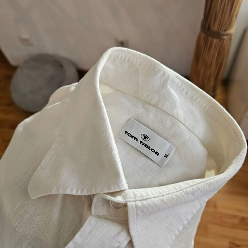Tom Tailor Regular Fit Short-Sleeved Shirt XL Linen Blend Like New White