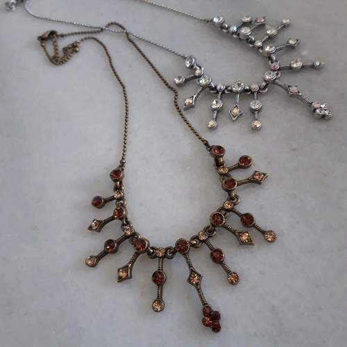 Vintage metal necklaces like new, set of 2 with honey and white crystals