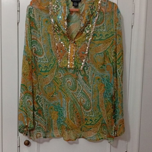 Blouse Caftan Style Like New, Multicolor Green, Size L