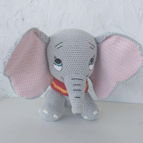 Amigurumi Dumbo handmade elephant new, gray with pink