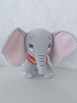 Amigurumi Dumbo handmade elephant new, gray with pink