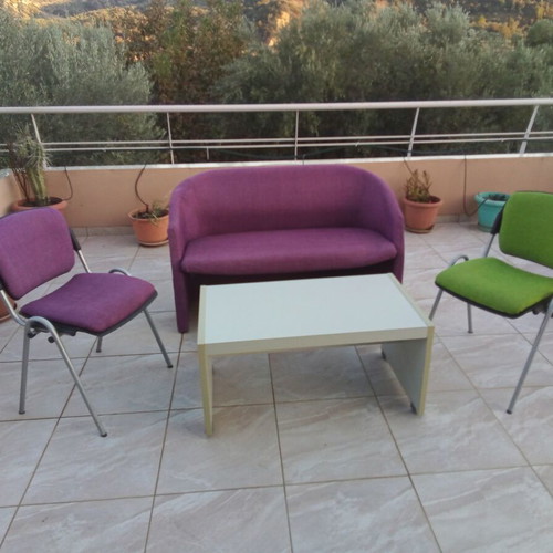 Sofa and two visitor chairs like new with gray matte table