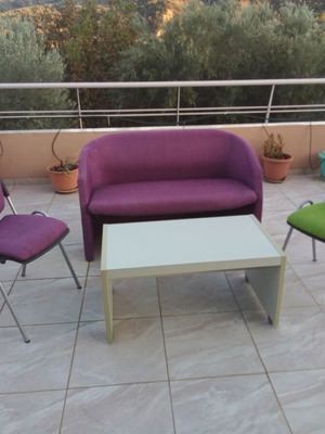 Sofa and two visitor chairs like new with gray matte table