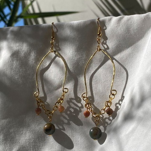 Handmade earrings with Indian agate and crazy lace agate stones