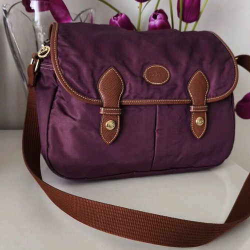 Longchamp Le Pliage shoulder bag purple used with brown leather details